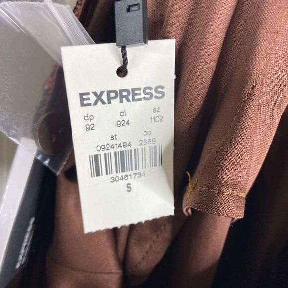 Express Women's Brown High Waisted Sequin Pleated Cropped Trouser Pants Small - Picture 6 of 9